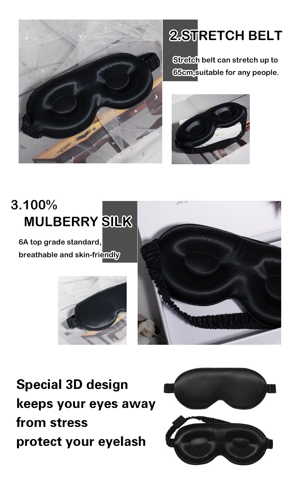 Luxury 100% Silk Sleeping Eye Mask for New Style Protect Eyes Sample Customization