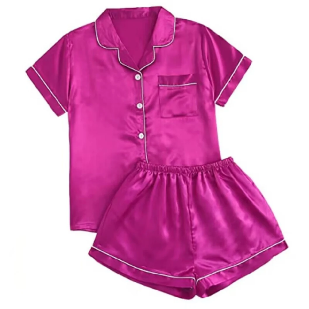 Women Quality Polyester Satin Summer Pajama Ladies Silk Sleepwear