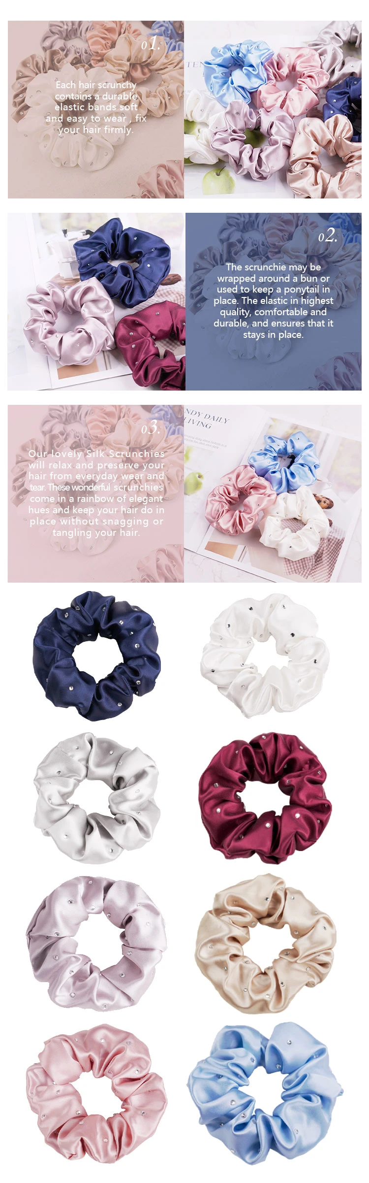 Crystal Silk Scrunchies for High Quallity with 100% Mulberry Silk