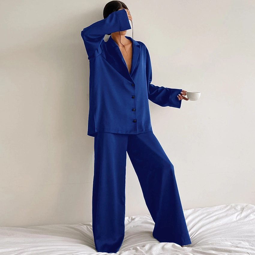 Ladies Silk Pajama Set Long Sleeve and Pant Satin Sleepwear for Women