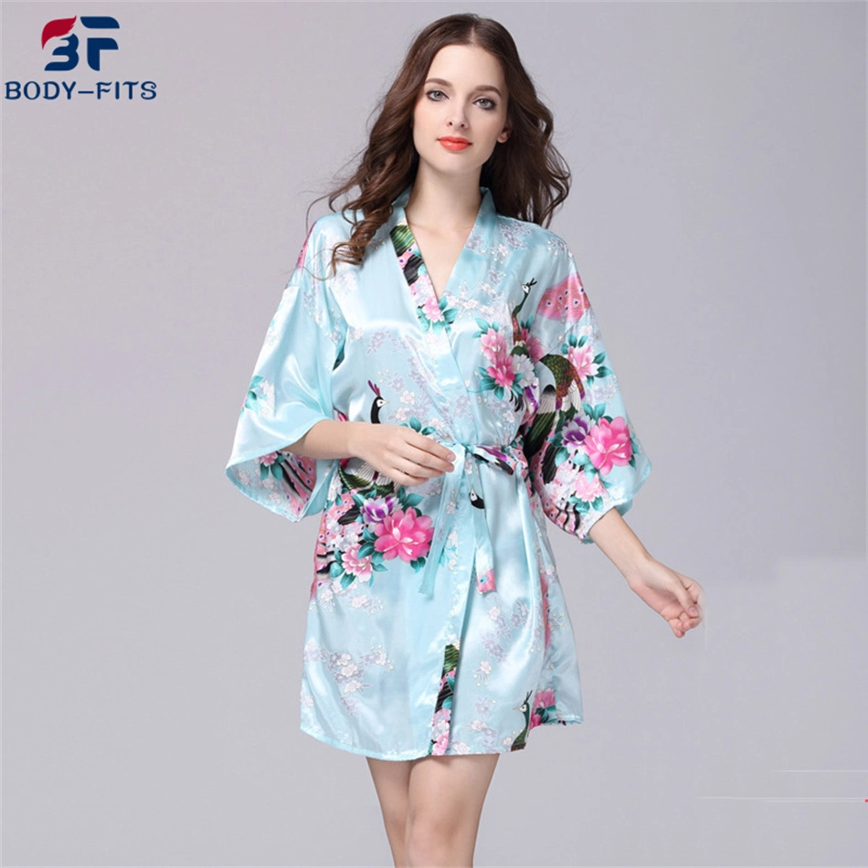 Ladies Elegant Nightgown Floral Print Luxury Silk Satin Bridesmaid Robe